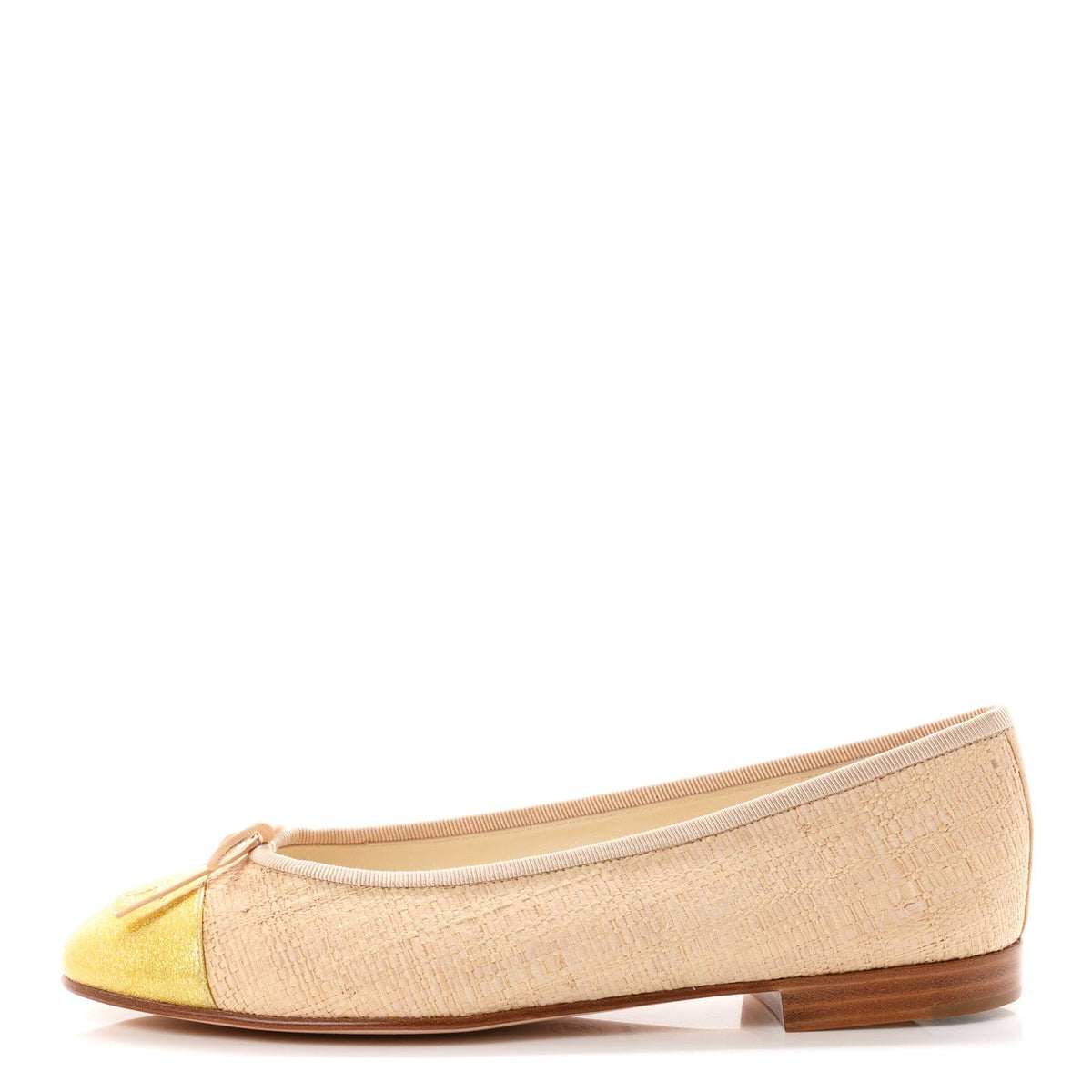 Raffia Patent Glitter Cap Toe Ballerina Flats Gold Beige