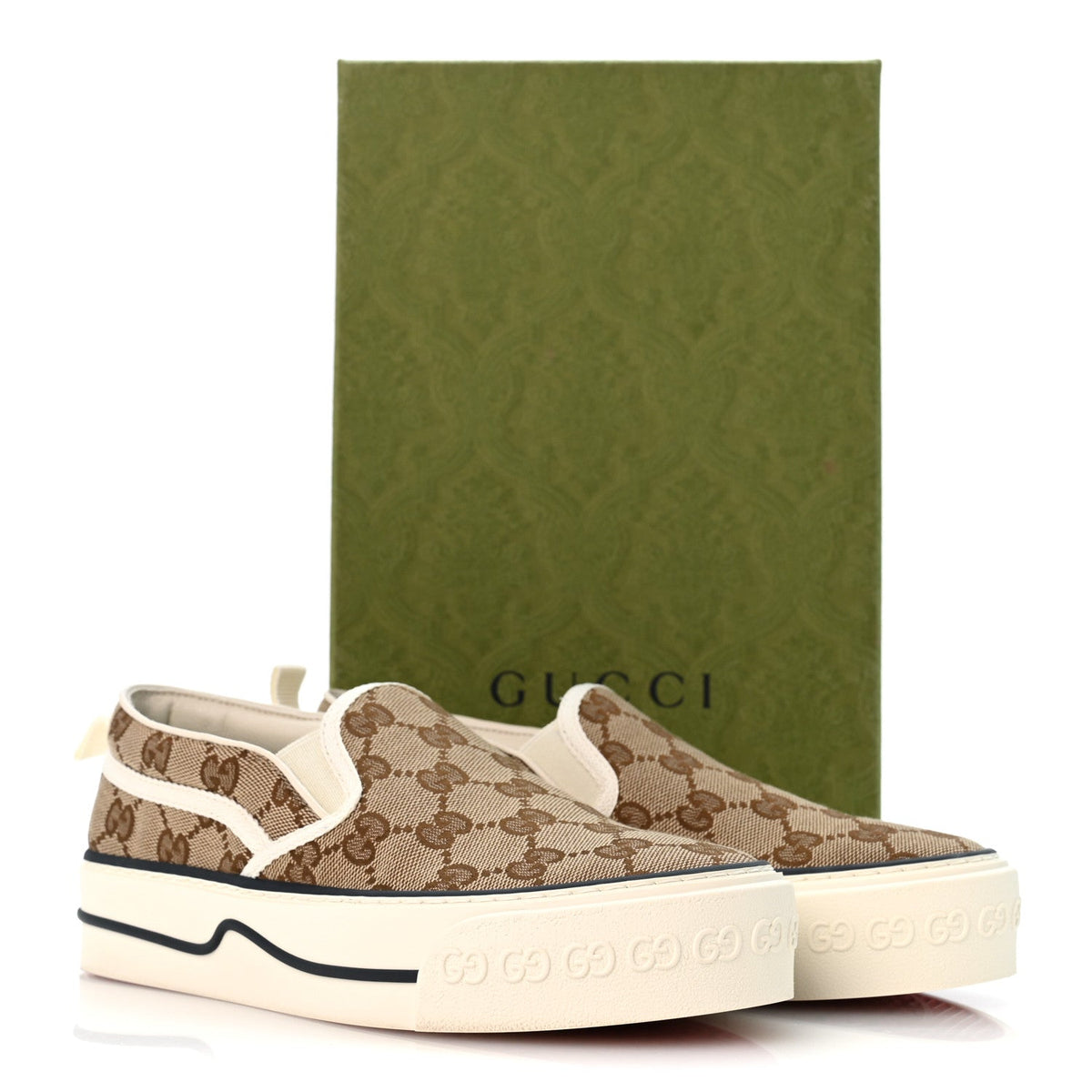Gucci Canvas Women's GG Monogram 1977 Tennis Slip On Sneakers 35.5 Beige