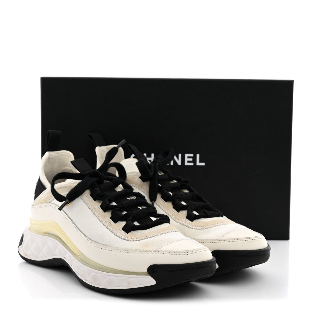 Chanel Velvet Calfskin Mixed Fibers Women's CC Sneakers 40 Ivory Black