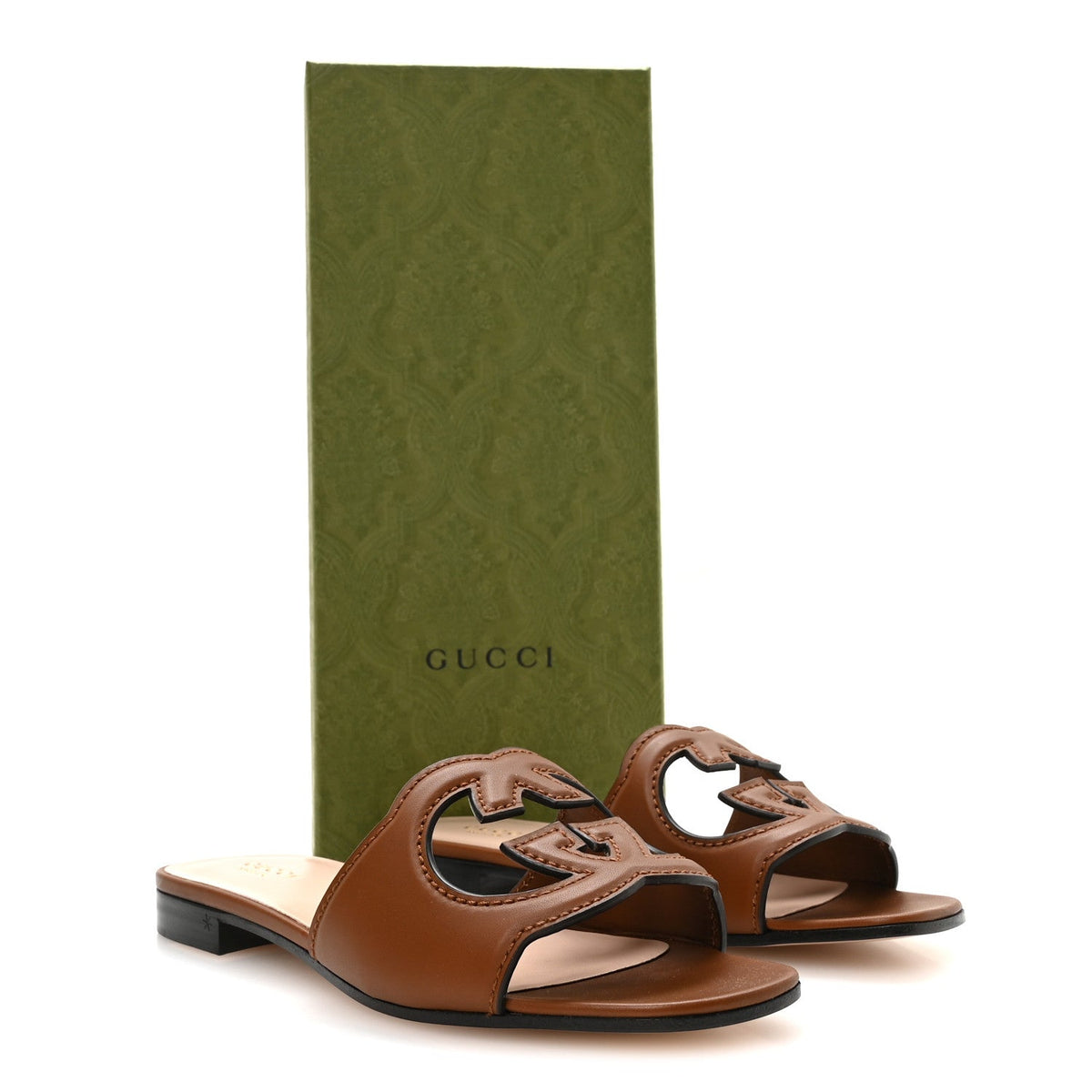 Gucci Softy Calfskin Women's Interlocking G Slide Sandals 36.5 Cuir