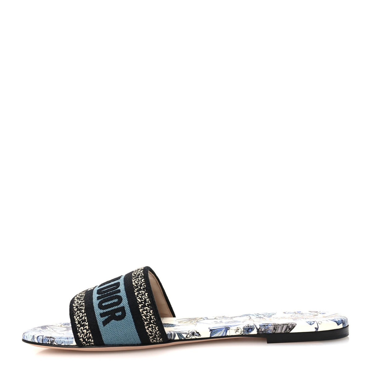 Canvas Embroidered Butterfly Dway Mules Slide Sandals White Blue