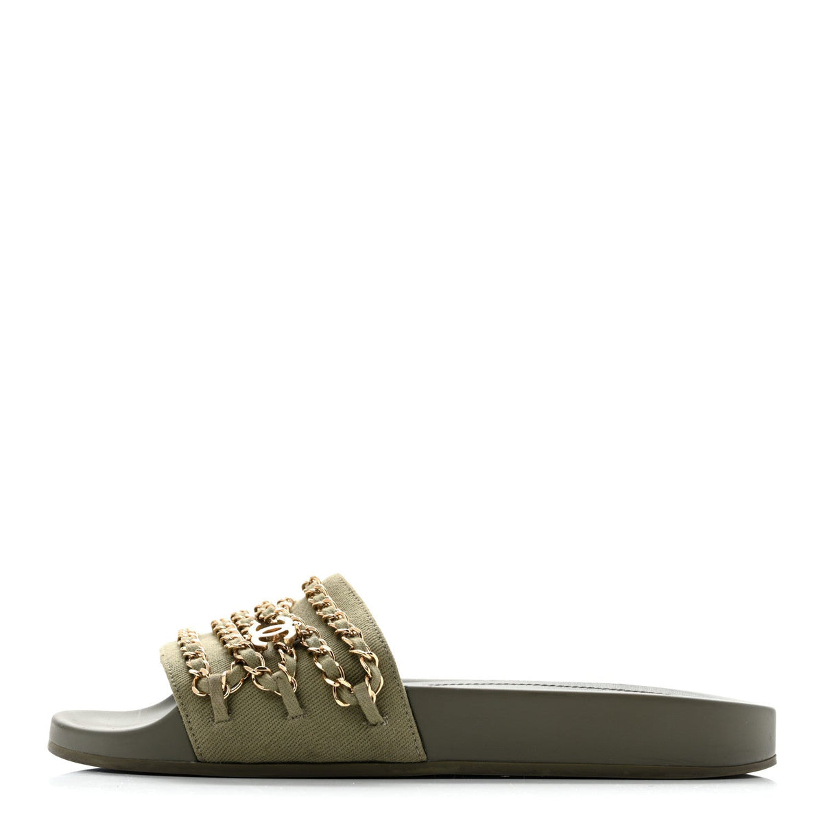 Canvas Chain Flat Sandals Khaki