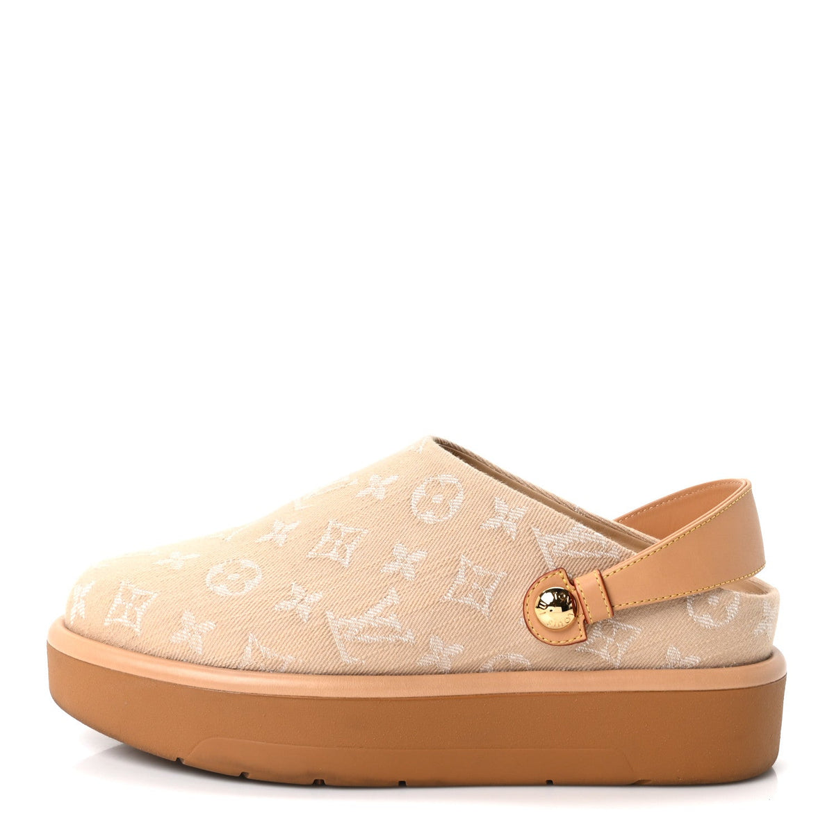 Monogram Denim Aspen Platform Clog Mules Beige