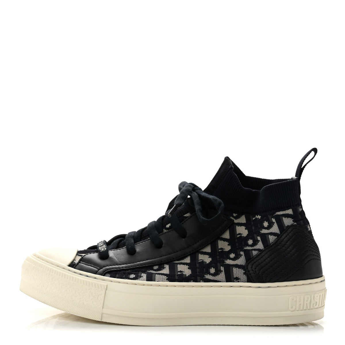 Technical Knit Calfskin Oblique Walk'N Mid Top Sneakers Deep Blue