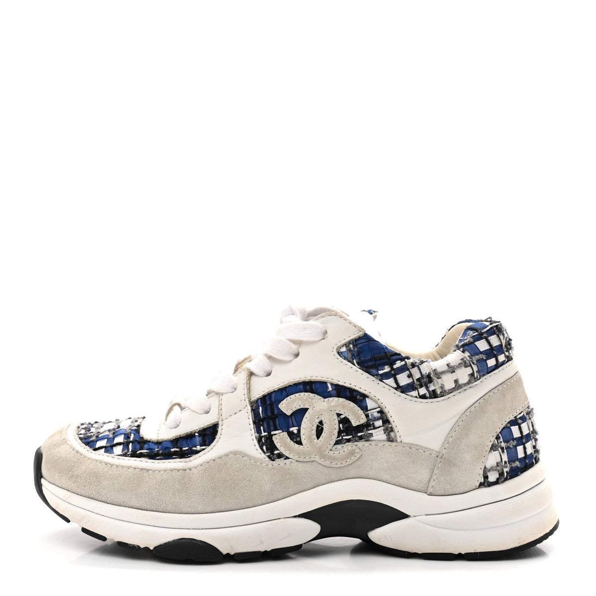 Tweed Suede Calfskin CC Sneakers Dark Blue Black Grey White