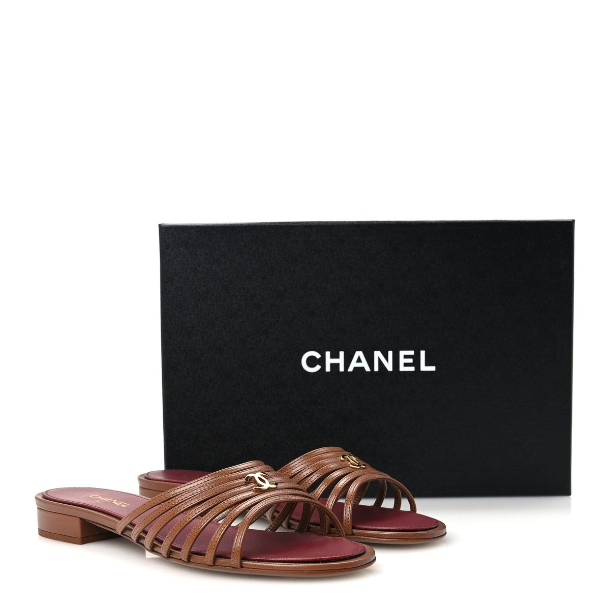 Chanel Goatskin Caged CC Women's Slide Sandals
