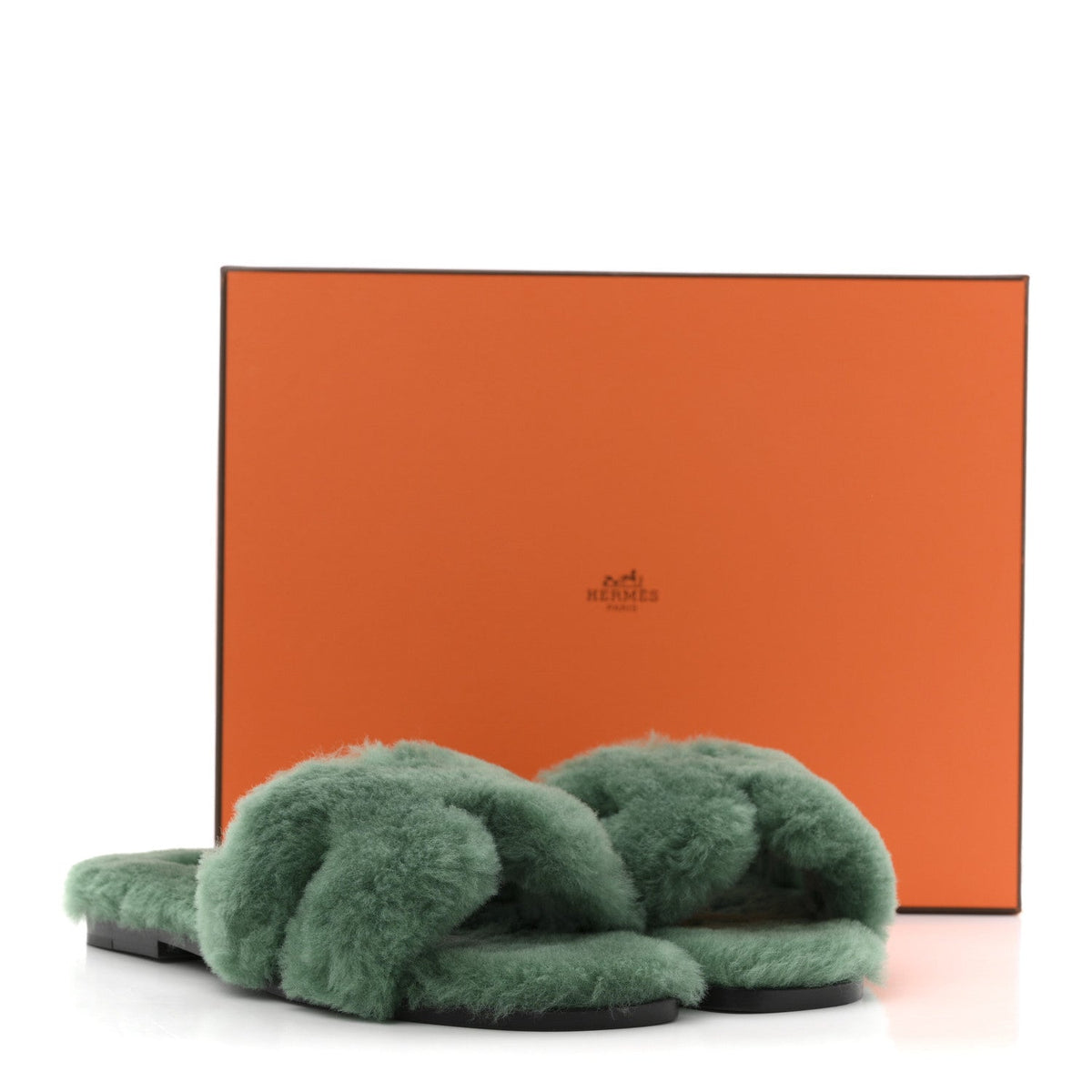 Hermes Woolskin Oran Women's Sandals Vert Anglais