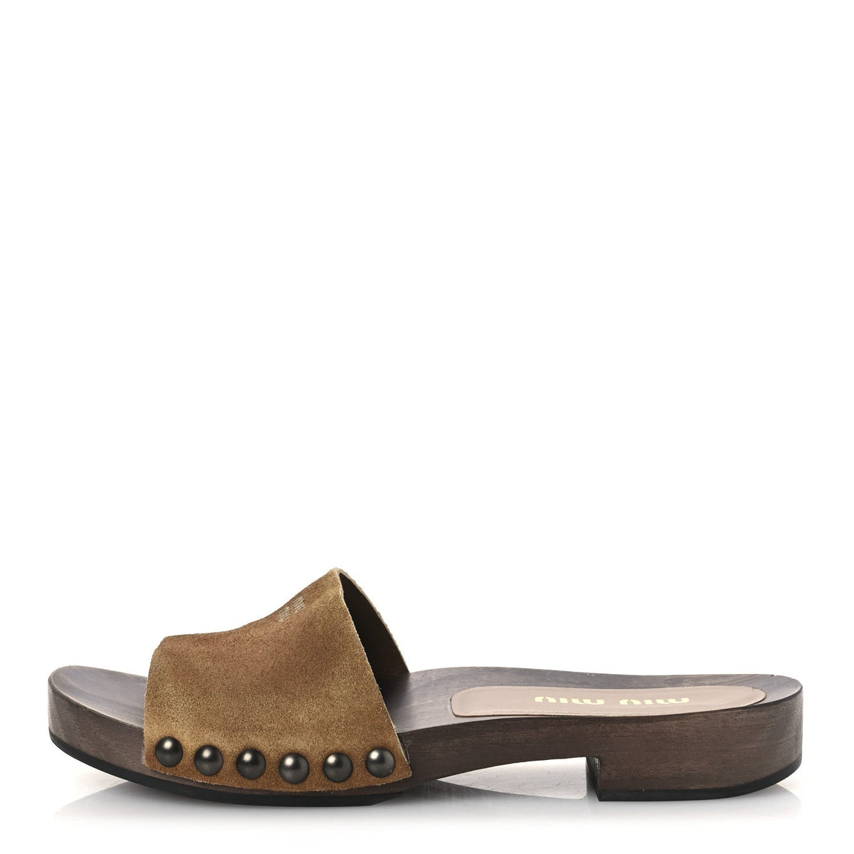Miu Miusuede Logo Slide Clogs Cannella