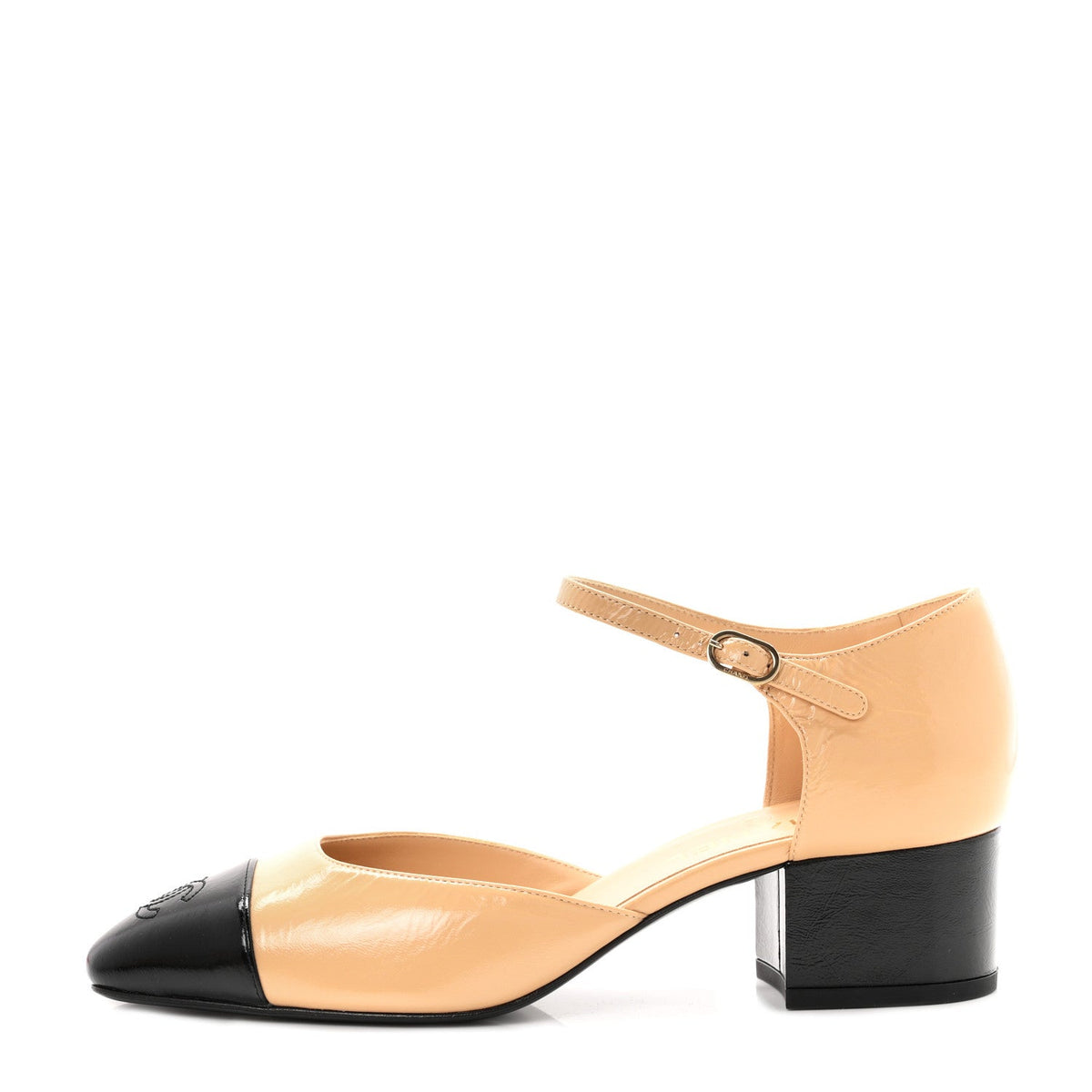 Shiny Lambskin CC Cap Toe Mary Janes Pumps Beige Black