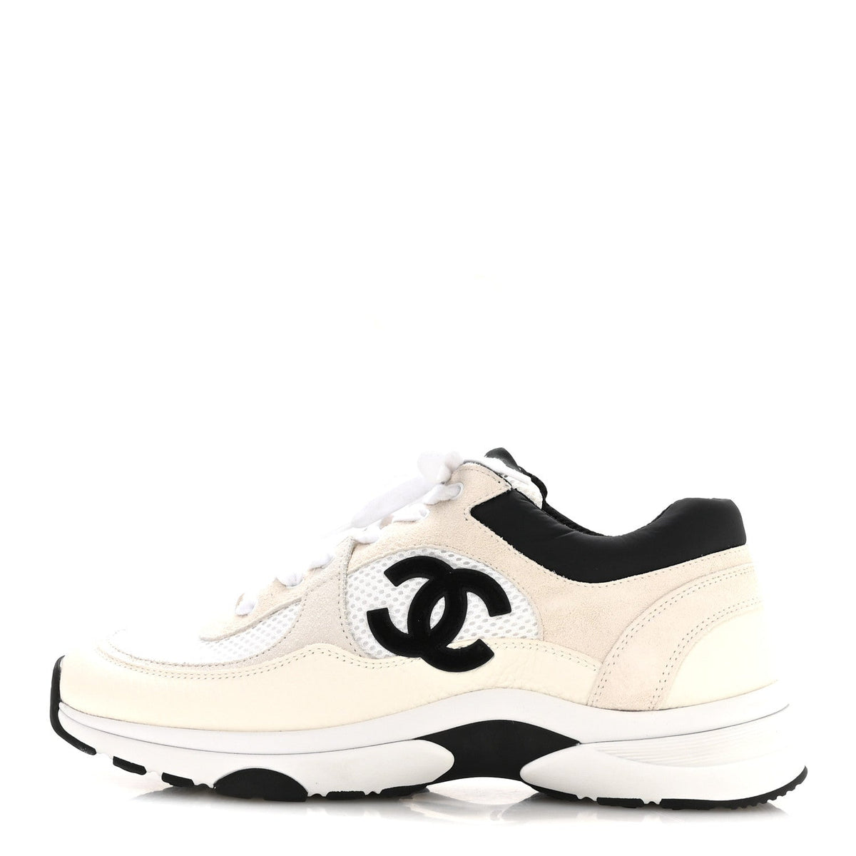 Mesh Suede Calfskin Grained Calfskin CC Sneakers White Black