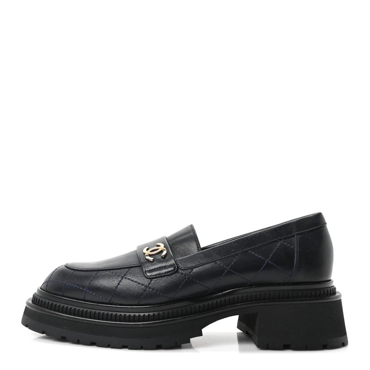 Calfskin Quilted CC Mocassin Loafers Navy Blue