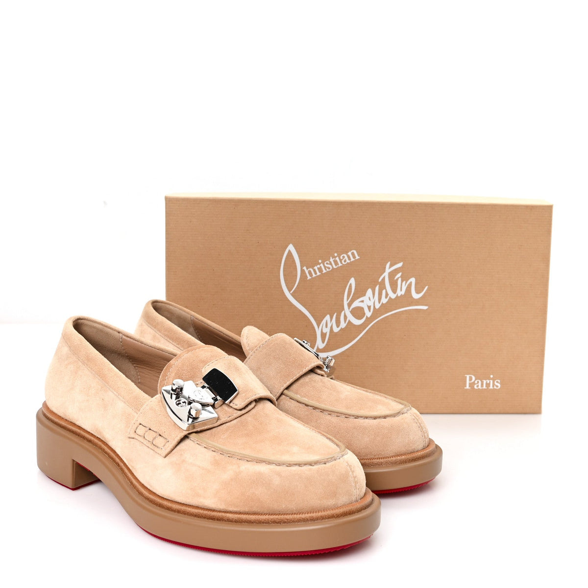 Christian Louboutin Suede Men's Urban Moc Lock Loafers 38 Beige