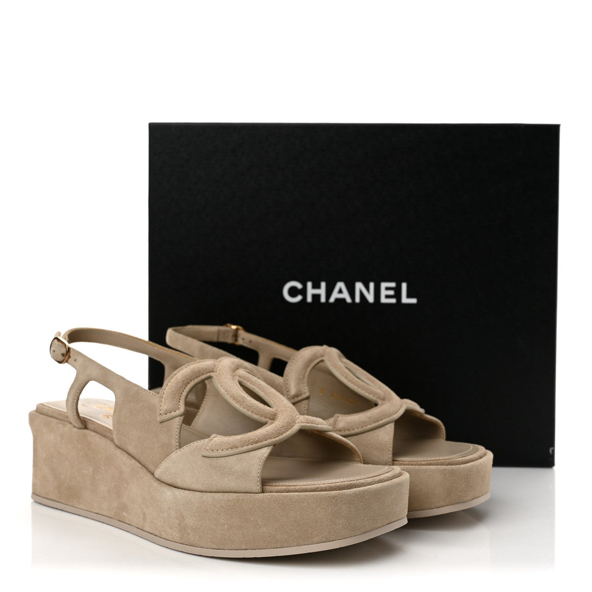 Chanel Suede Calfskin Platform CC Women's Sandals