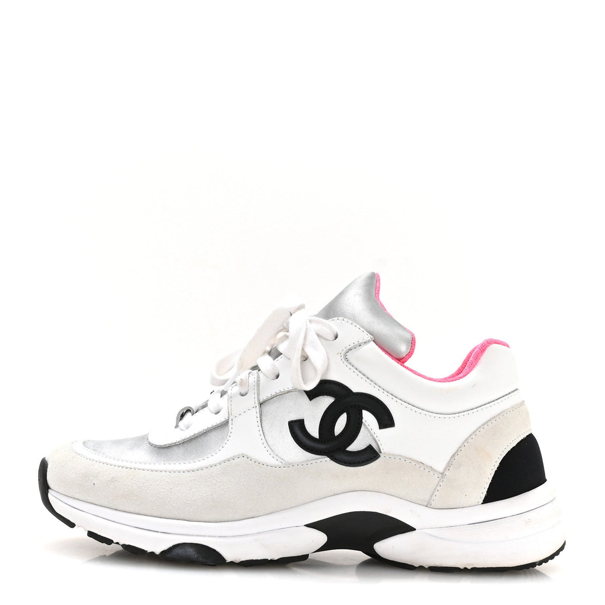 Calfskin Fabric Sneakers White Silver Fluo Pink