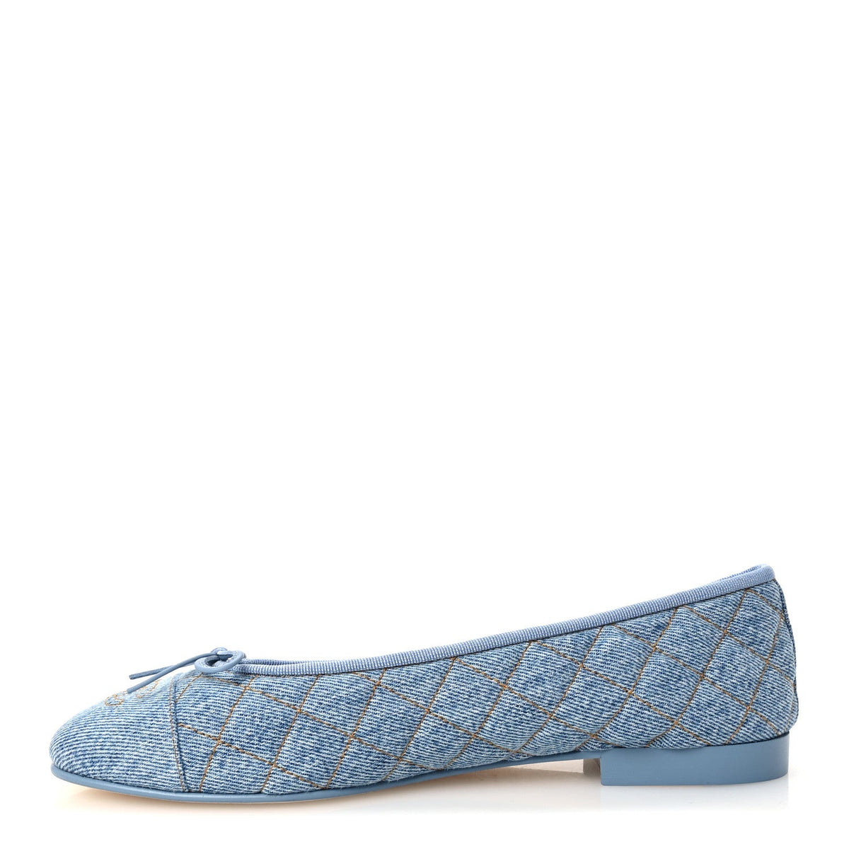 Denim Quilted CC Cap Toe Ballerina Flats Light Blue