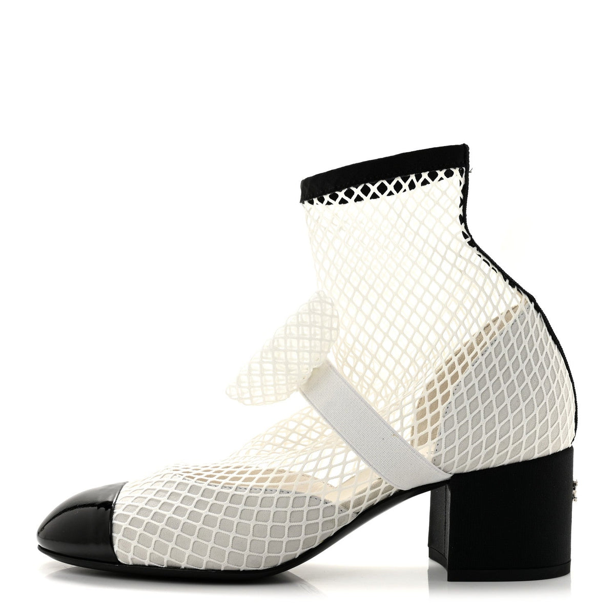 Mesh Kid Suede Patent Mary Jane Short Boots White Black