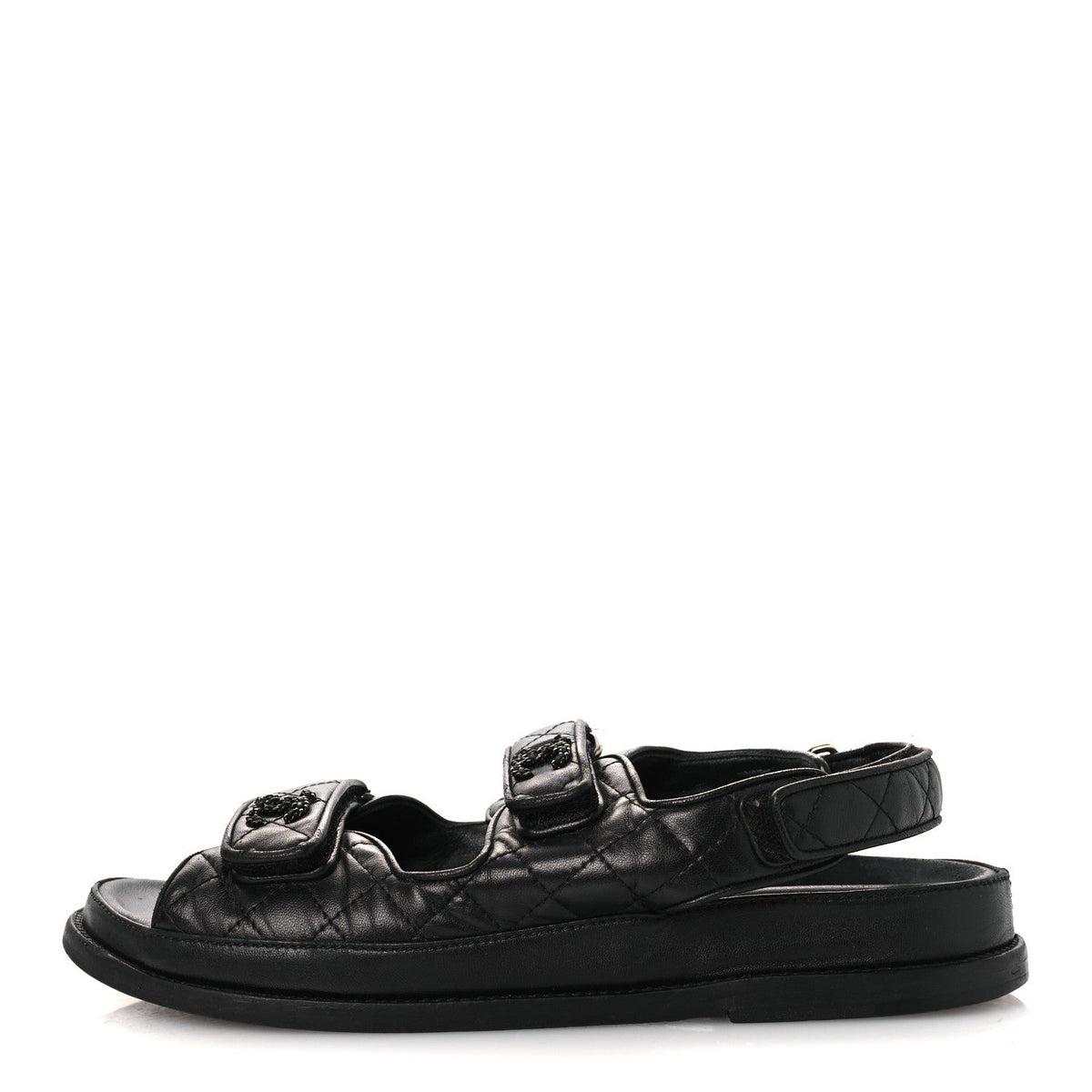 Lambskin Quilted Velcro Dad Sandals So Black