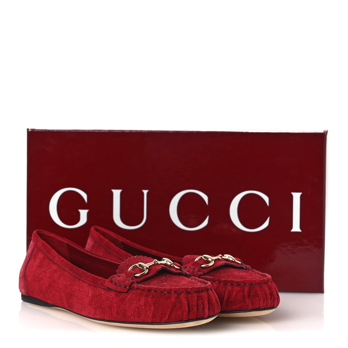 Gucci Suede Micro GG Women's Kensington Moccasin Loafers 37 Rosso Ancora