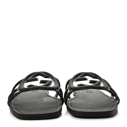 Gucci Rubber Women's Interlocking G Slide Sandals 39 Black