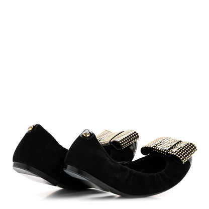 Louis Vuitton Suede Patent Women's Flirty Ballerina Bow Flats 39.5 Black