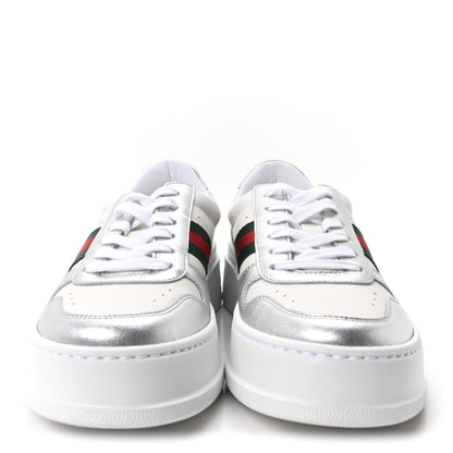 Gucci Metallic Nappa Web Women's Chunky Sneakers 38 Silver