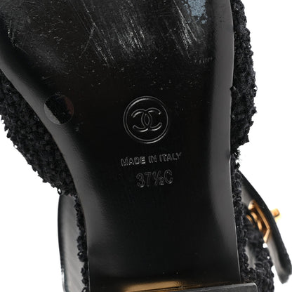 Chanel Tweed Patent Cap Toe CC Women's Ballerina Flats Black