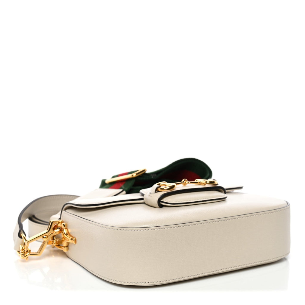 Gucci Calfskin Web Mini Horsebit 1955 Shoulder Bag Mystic White