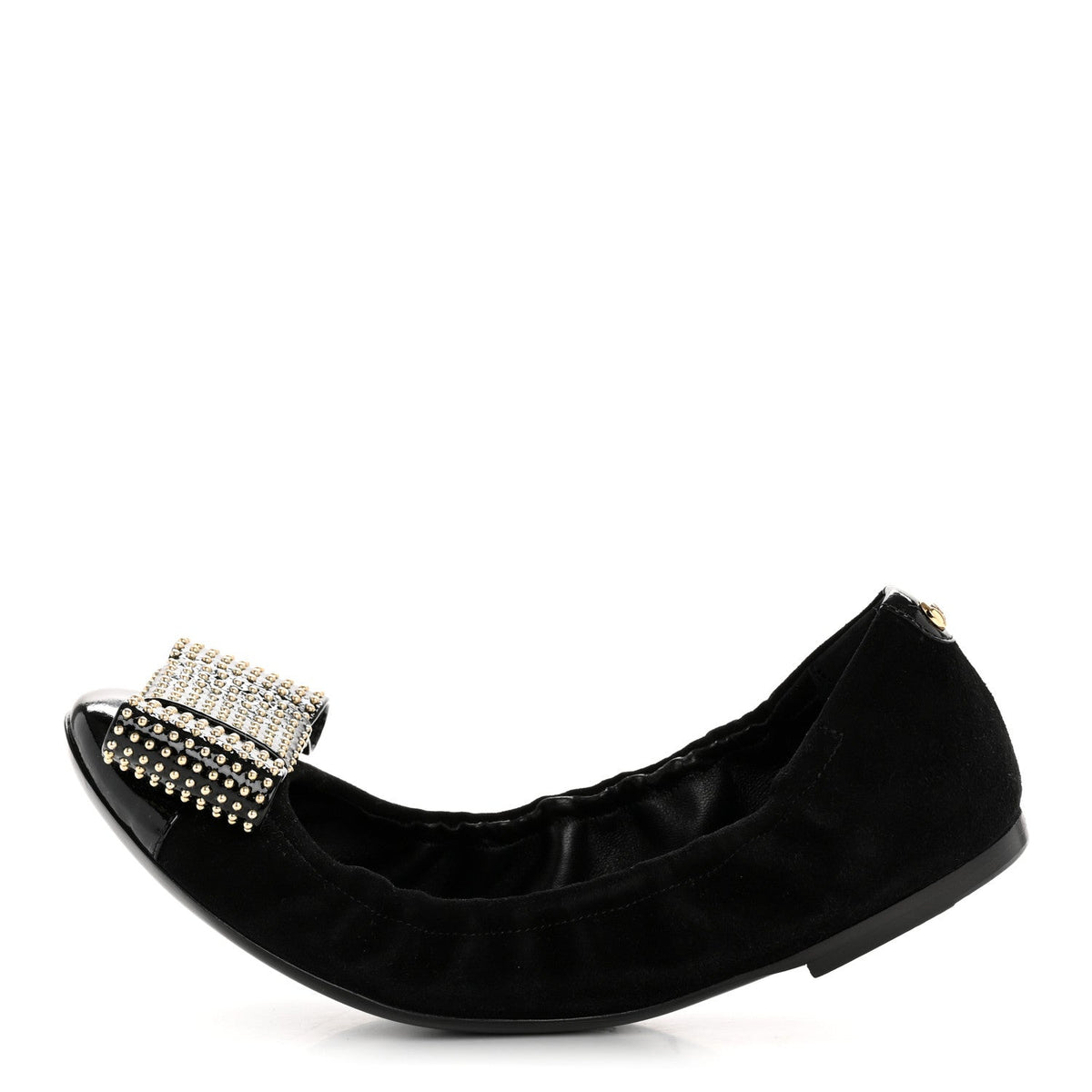Suede Patent Studded Flirty Ballerina Bow Flats Black