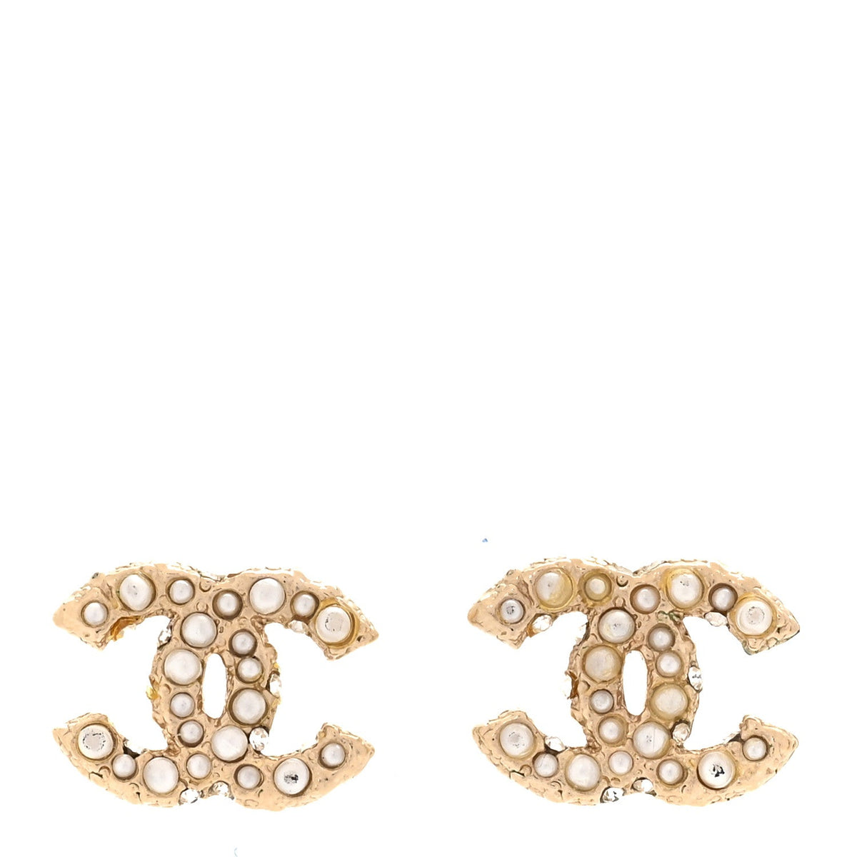 Metal Graduated Pearl Crystal CC Earrings Light Gold