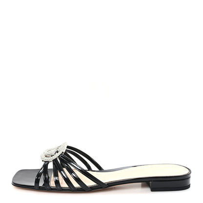 Gucci Vernice Crystal Women's Interlocking G Slide Sandals 40 Black