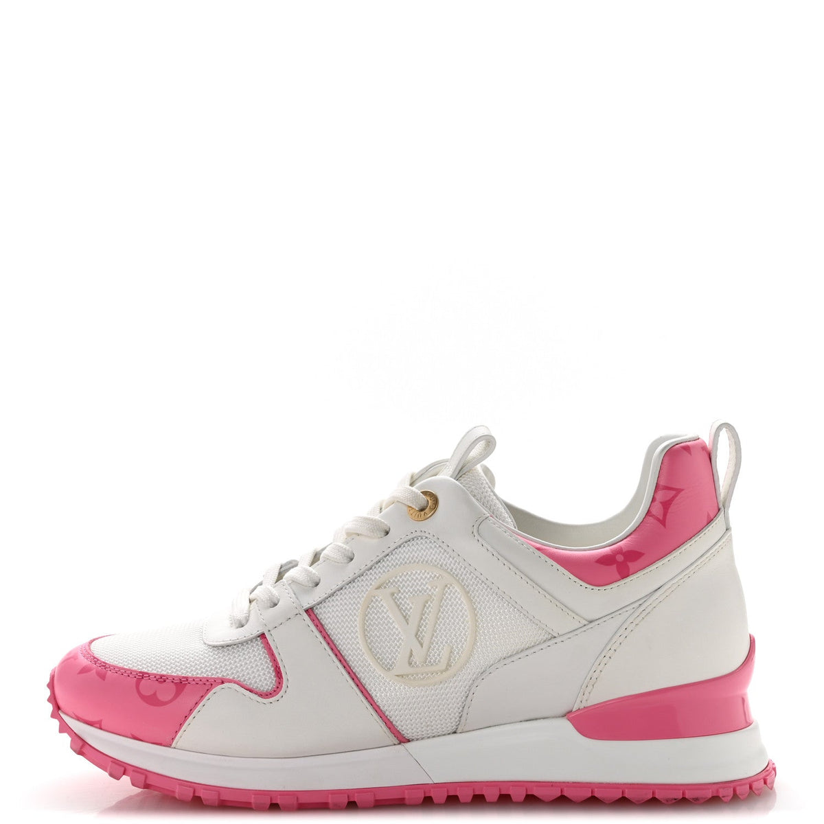 Louis Vuitton Calfskin Women's Monogram Run Away Sneakers 38 White Pink