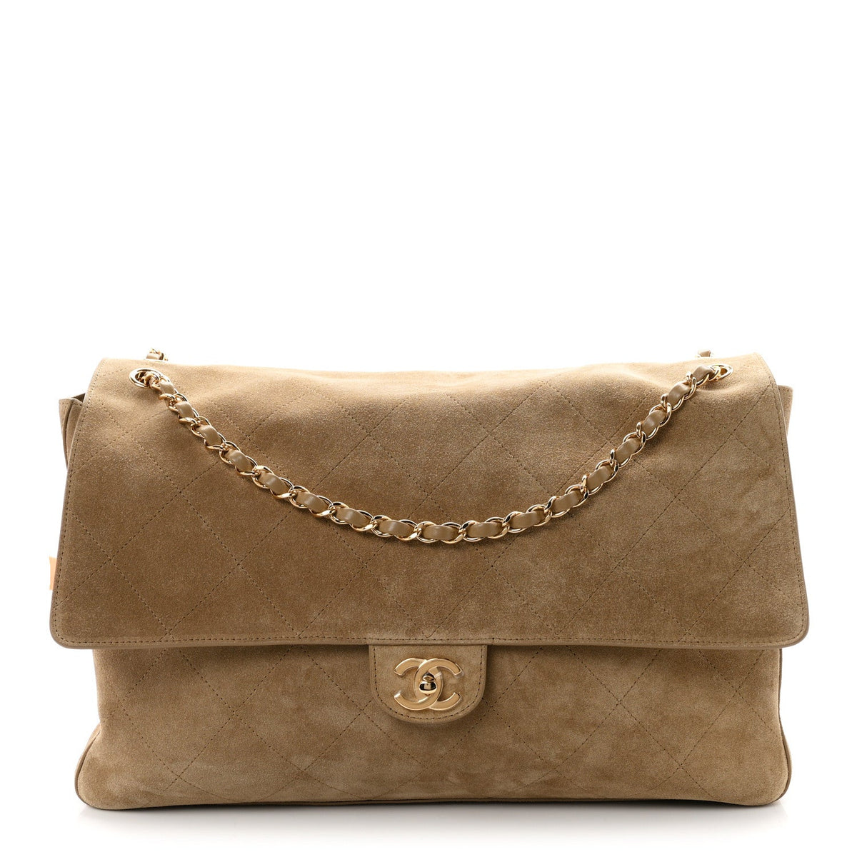 Maxi Calfskin Suede Flap Shoulder Bag