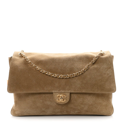 Maxi Calfskin Suede Flap Shoulder Bag