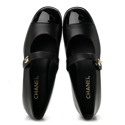 Chanel Calfskin Patent Women's Mary Janes Flats Black
