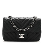 Chanel Caviar Chevron Quilted Mini Rectangular Flap Black