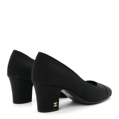 Chanel Grosgrain Women's Cap Toe CC Uniform Pumps 35 Black