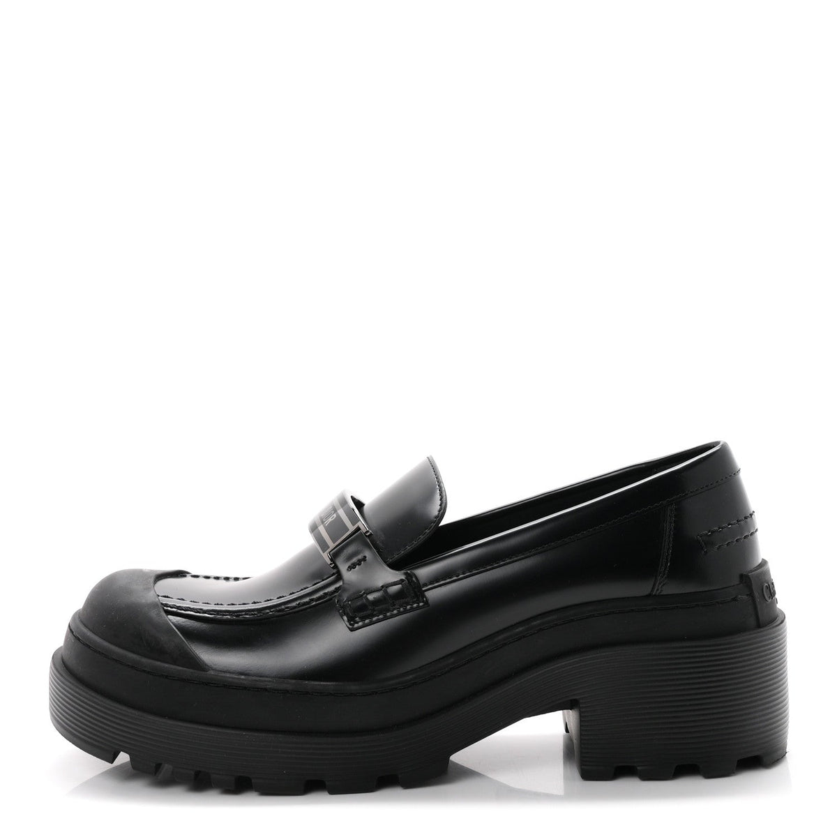 Brushed Calfskin Rubber Code Cap Toe Lug Sole 35Mm Loafers Black