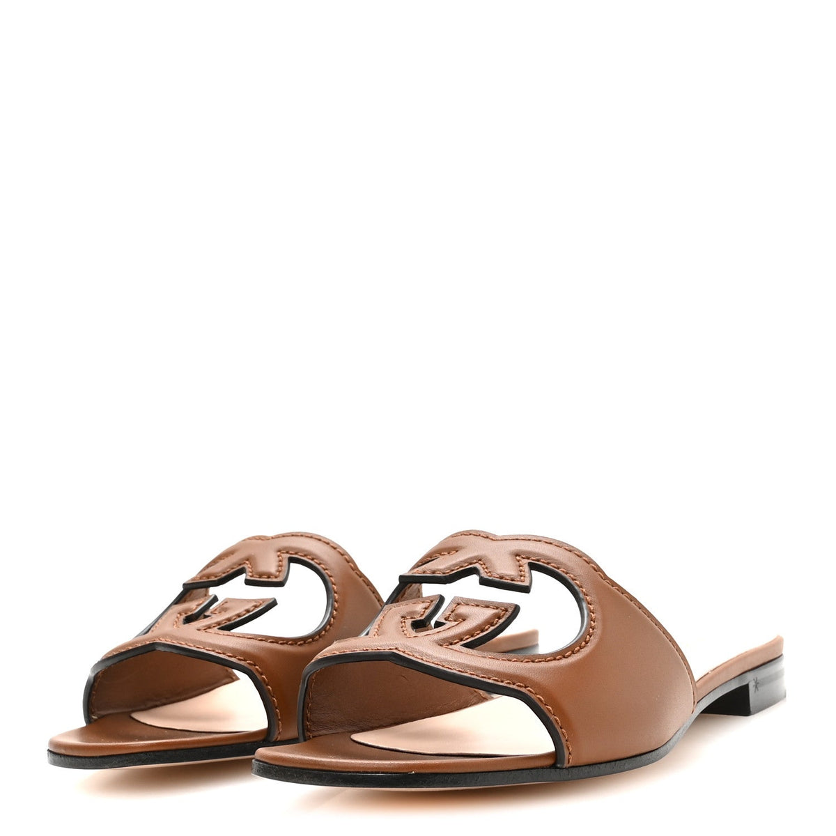 Gucci Softy Calfskin Women's Interlocking G Slide Sandals 36.5 Cuir