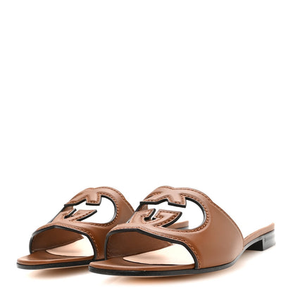 Gucci Softy Calfskin Women's Interlocking G Slide Sandals 36.5 Cuir