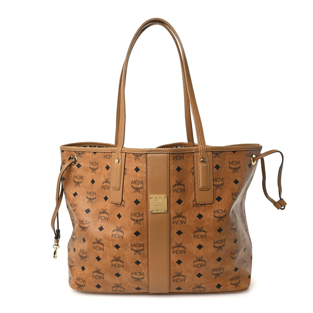 MCM Visetos Medium Liz Reversible Shopper Tote Cognac