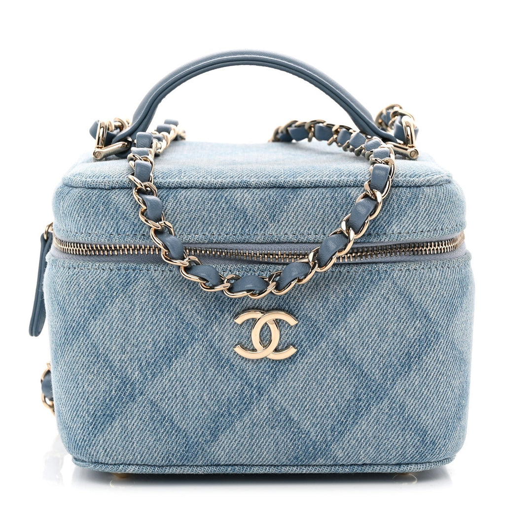 Chanel Denim Quilted Small CC Vanity Case Blue