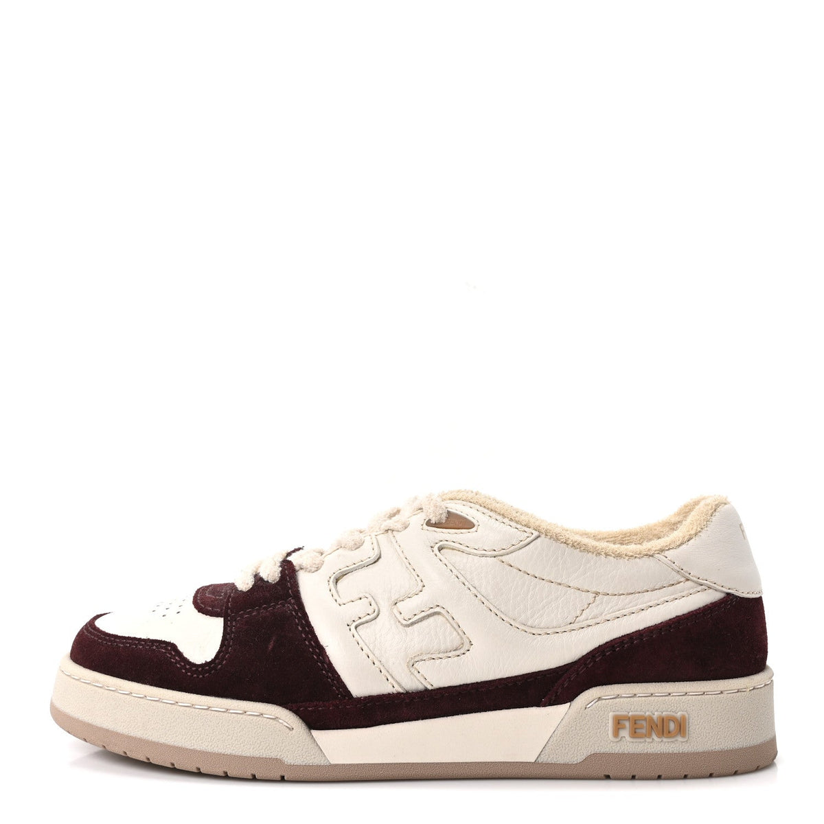 Fendi Grained Calfskin Men's Match Low Top Sneakers 7 White Burgundy Amber