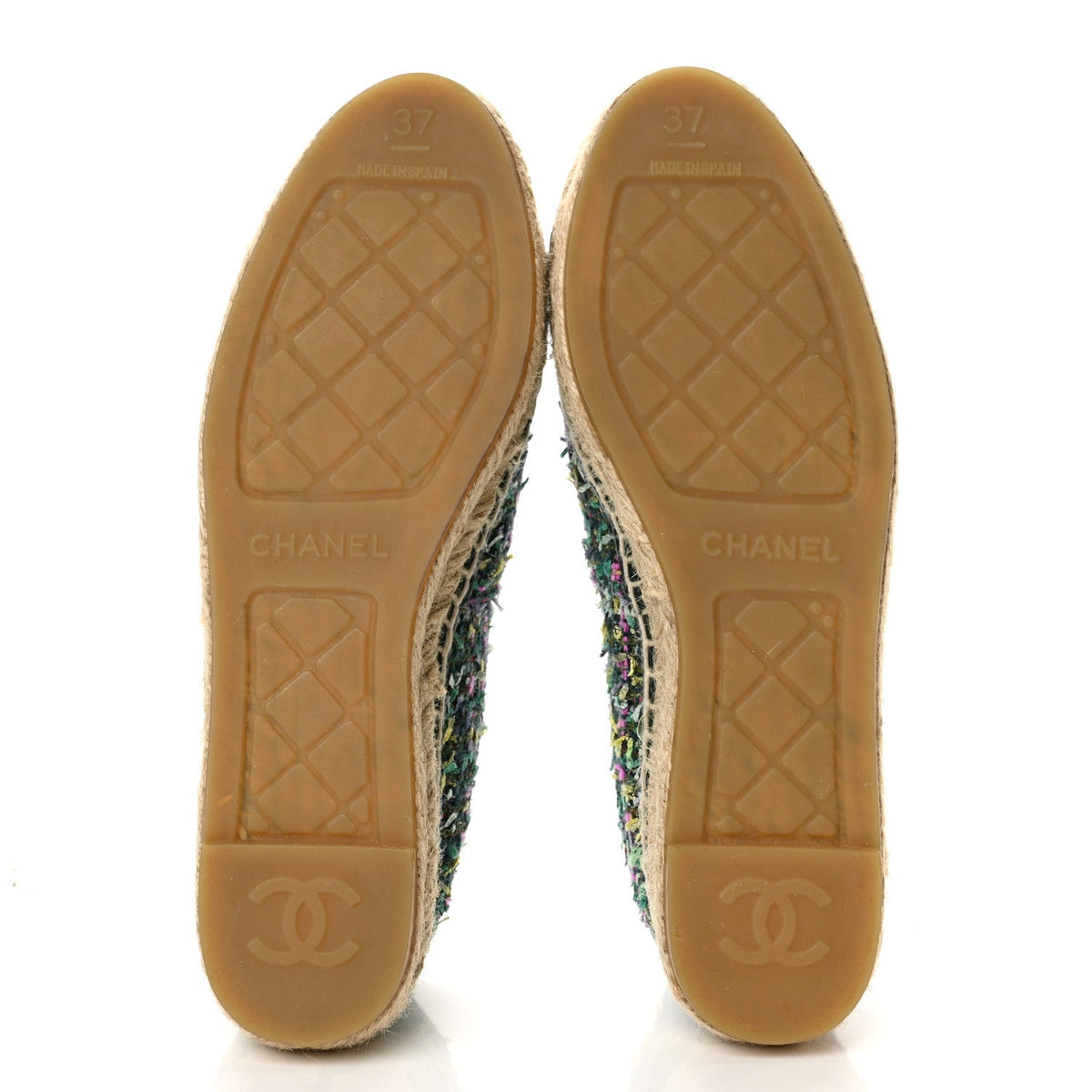 Chanel Tweed Grosgrain Women's CC Espadrilles 37 Multicolor