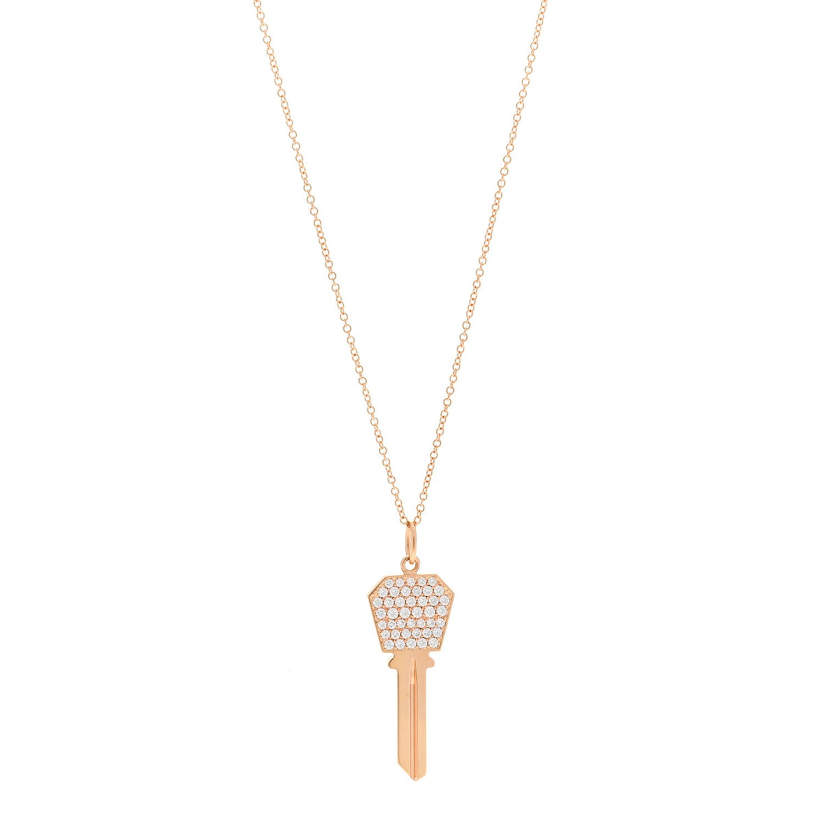 18K Rose Gold Diamond Small Modern Keys Hexagon Key Pendant