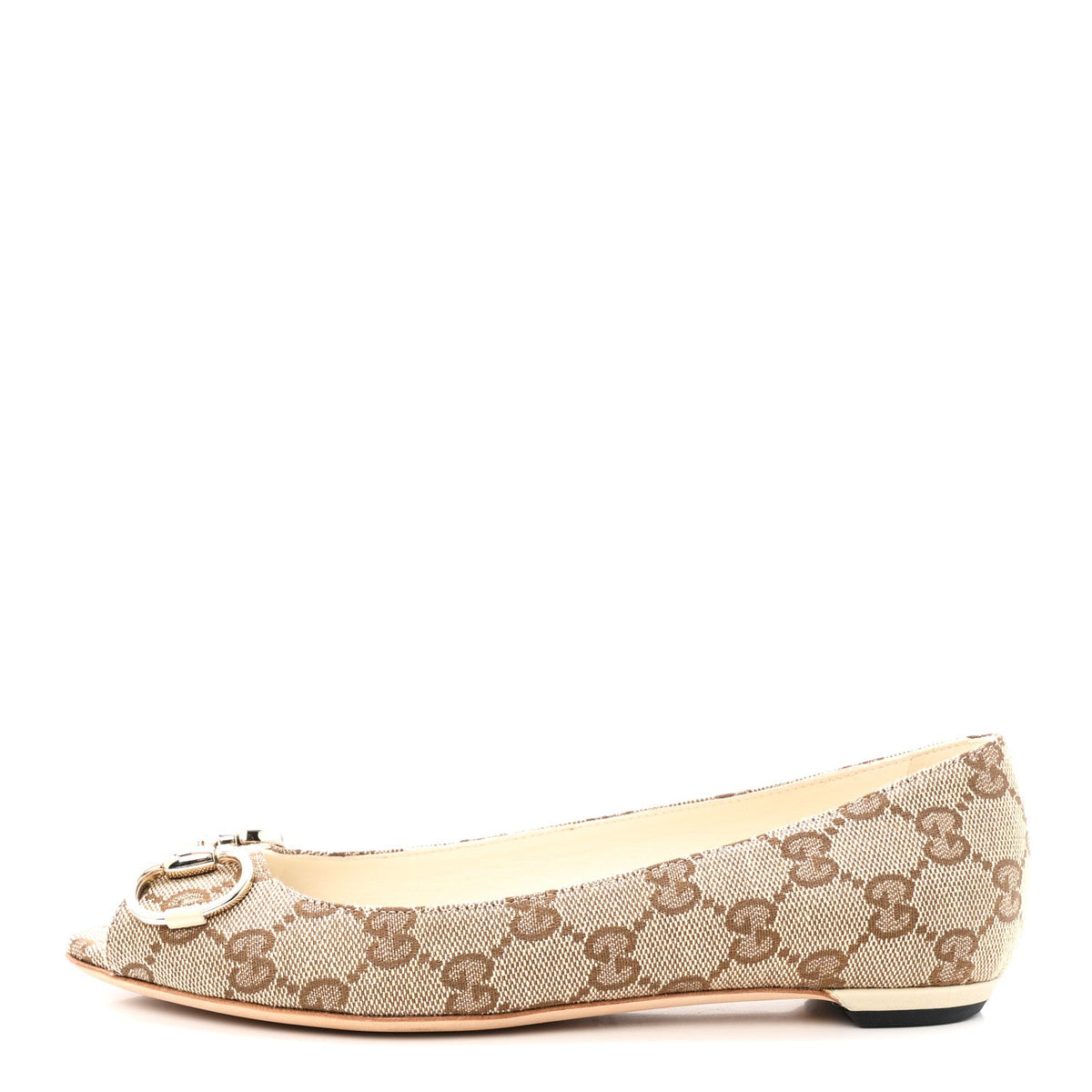 Monogram Miro Soft Calfskin Horsebit Peep Toe Flats 6 Beige Ebony Myst