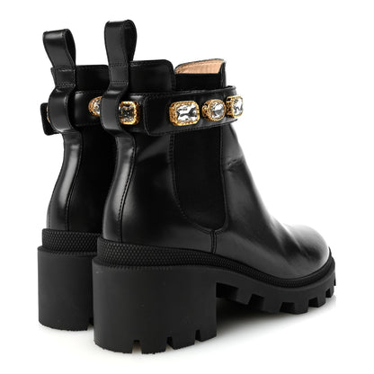 Gucci Calfskin Crystal GG Women's Trip Chelsea Boots 36.5 Black