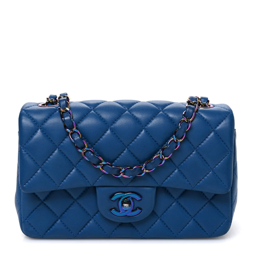 Chanel Lambskin Quilted Mini Rectangular Flap Blue Purple