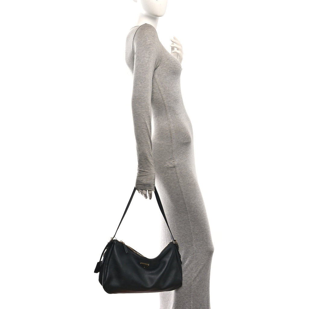Prada Soft Calfskin Large Aimée Shoulder Bag Black