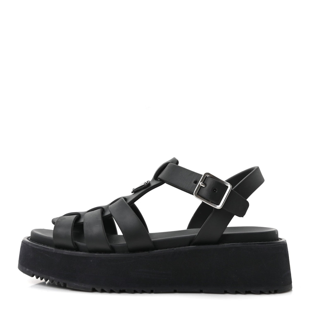 Foam Rubber Metal Triangle Logo Soft Cage Women Sandals Black