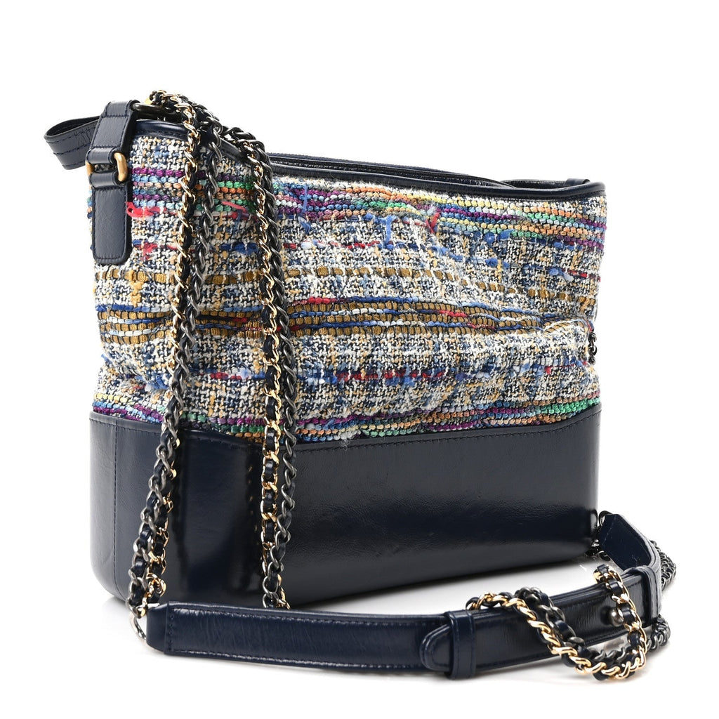 Chanel Tweed Calfskin Quilted Medium Gabrielle Hobo Navy
